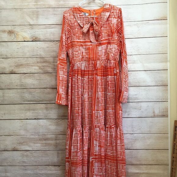NEW WITH TAGS BUSAYO DELE MAXI DRESS IN ORANGE AND WHITE PRINT - Picture 2 of 13